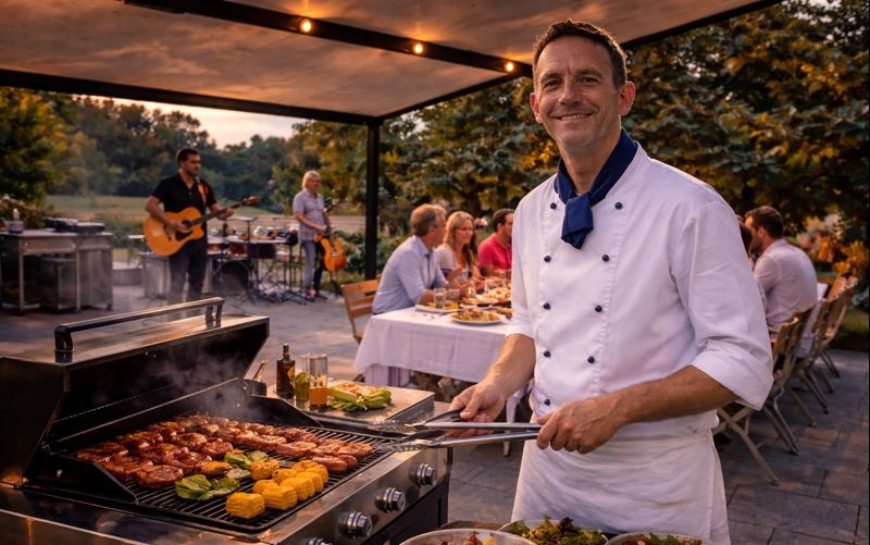 Küchenmeister Thomas Erber am Grill mit Live Musik
